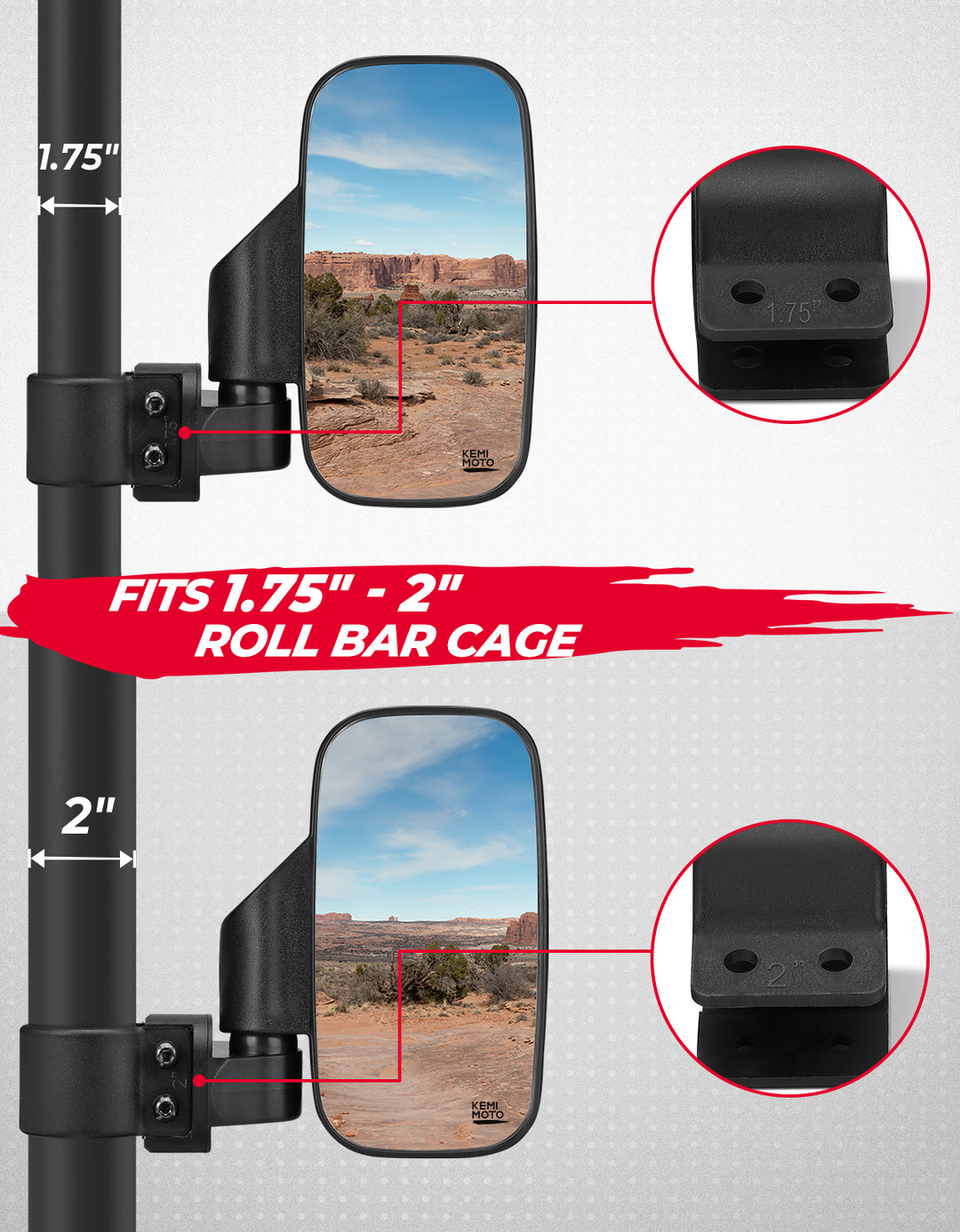 360 Degree Adjustable Side Mirrors with 1.75" -2" Roll Bar Cage