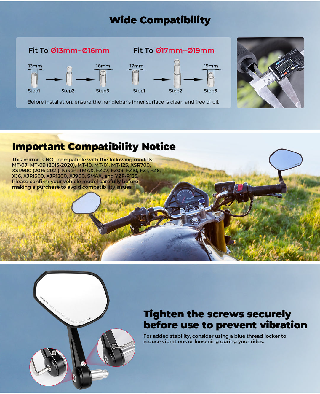 Motorcycle Bar End Mirrors for Sportster, Softail, Dyna, Road King