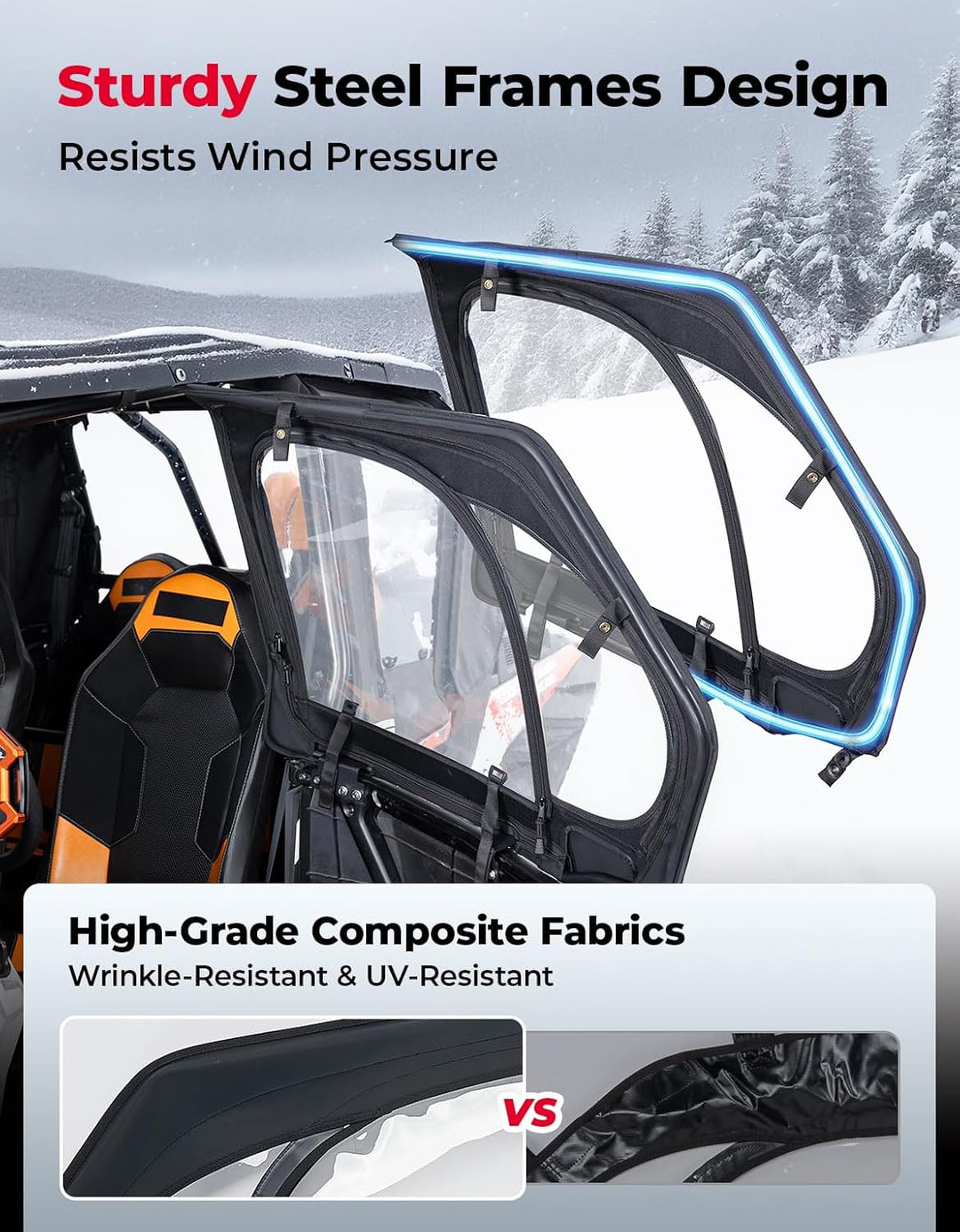 Cab Enclosure Upper Doors With Steel Door Frame for Polaris RZR XP4 1000, 2019-2023