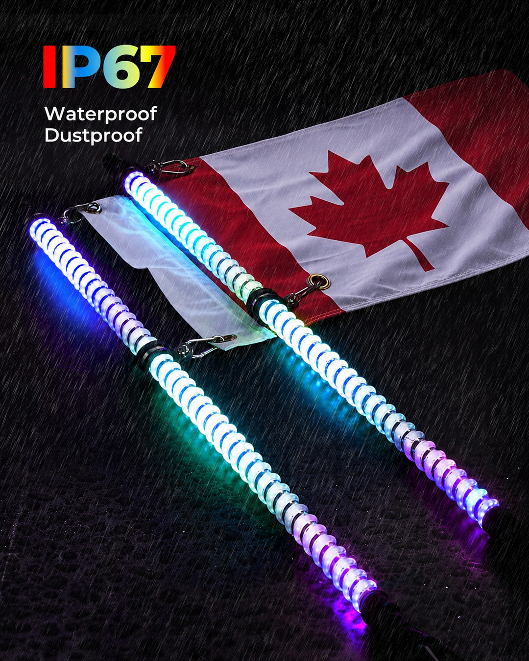 2PCS 3FT COB Whip Lights w/ App & Remote Control for UTV ATV Boats