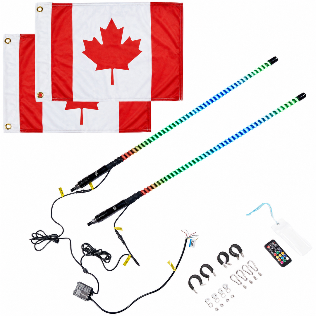 2PCS 3FT COB Whip Lights w/ App & Remote Control for UTV ATV Boats
