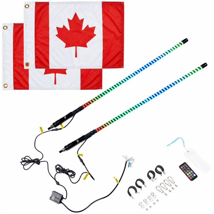 2PCS 3FT COB Whip Lights w/ App & Remote Control for UTV ATV Boats