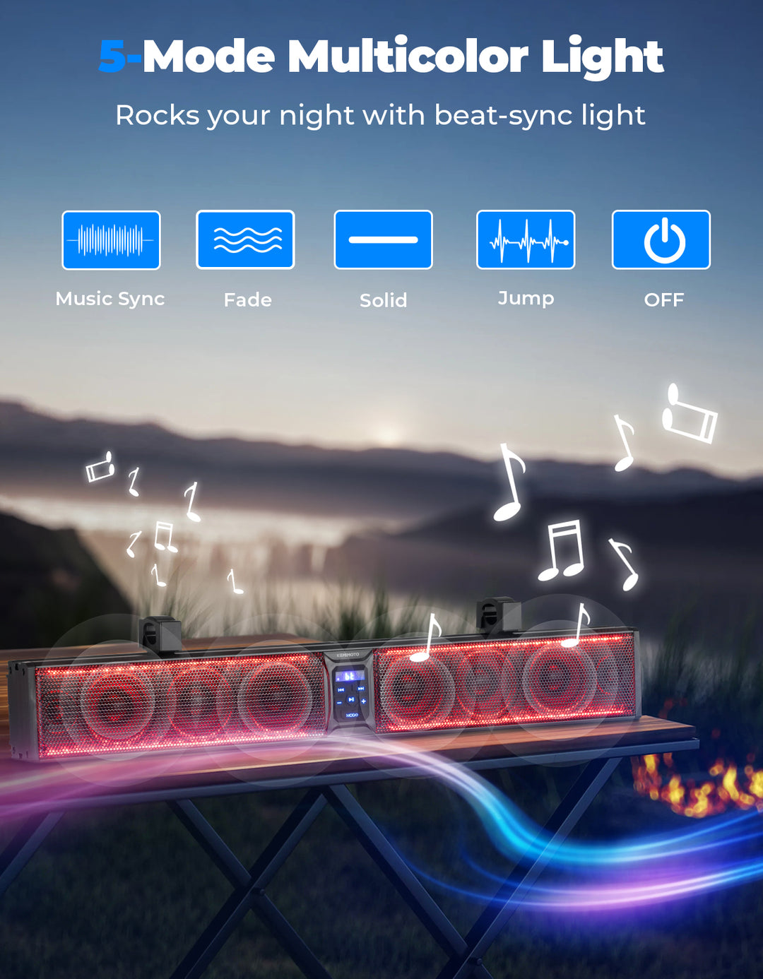 33 Inch RGB UTV Bluetooth Sound Bar, 8 Speakers for 1.75''-2.25'' Roll Bar