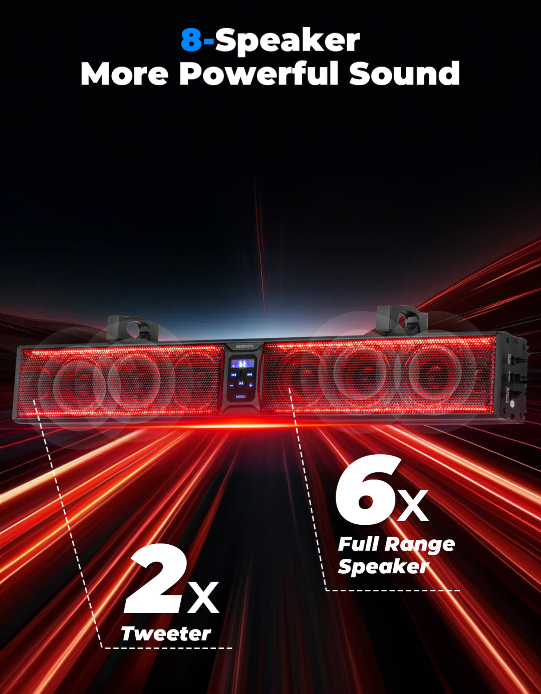 33 Inch RGB UTV Bluetooth Sound Bar, 8 Speakers for 1.75''-2.25'' Roll Bar