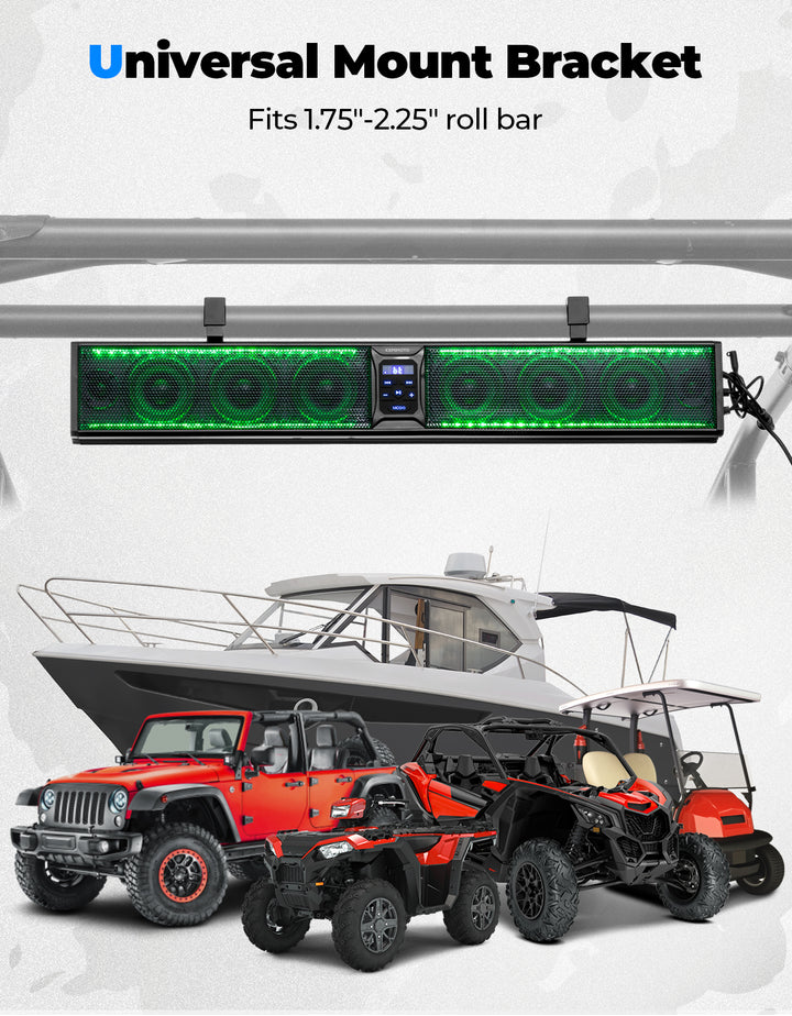 33 Inch RGB UTV Bluetooth Sound Bar, 8 Speakers for 1.75''-2.25'' Roll Bar