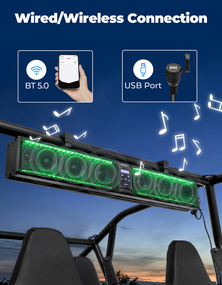 33 Inch RGB UTV Bluetooth Sound Bar, 8 Speakers for 1.75''-2.25'' Roll Bar