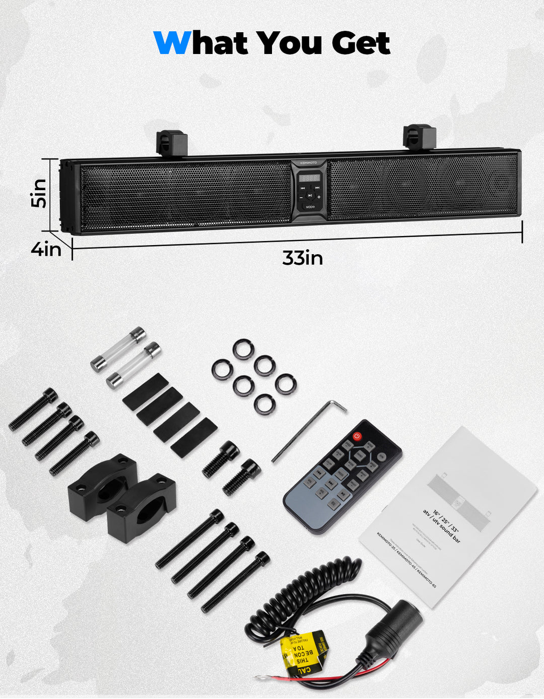 33 Inch RGB UTV Bluetooth Sound Bar, 8 Speakers for 1.75''-2.25'' Roll Bar