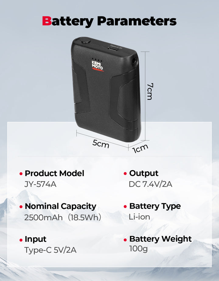 Rechargeable Battery 7.4V 2500mAh for Heated Gloves