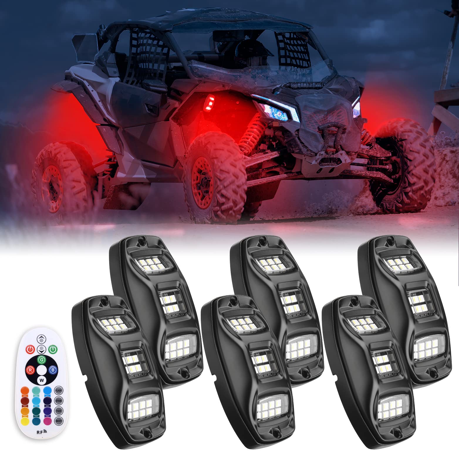 Universal 8 Pods RGB Rock Light Kit For UTV ATV Jeep Truck SUV Car - Kemimoto