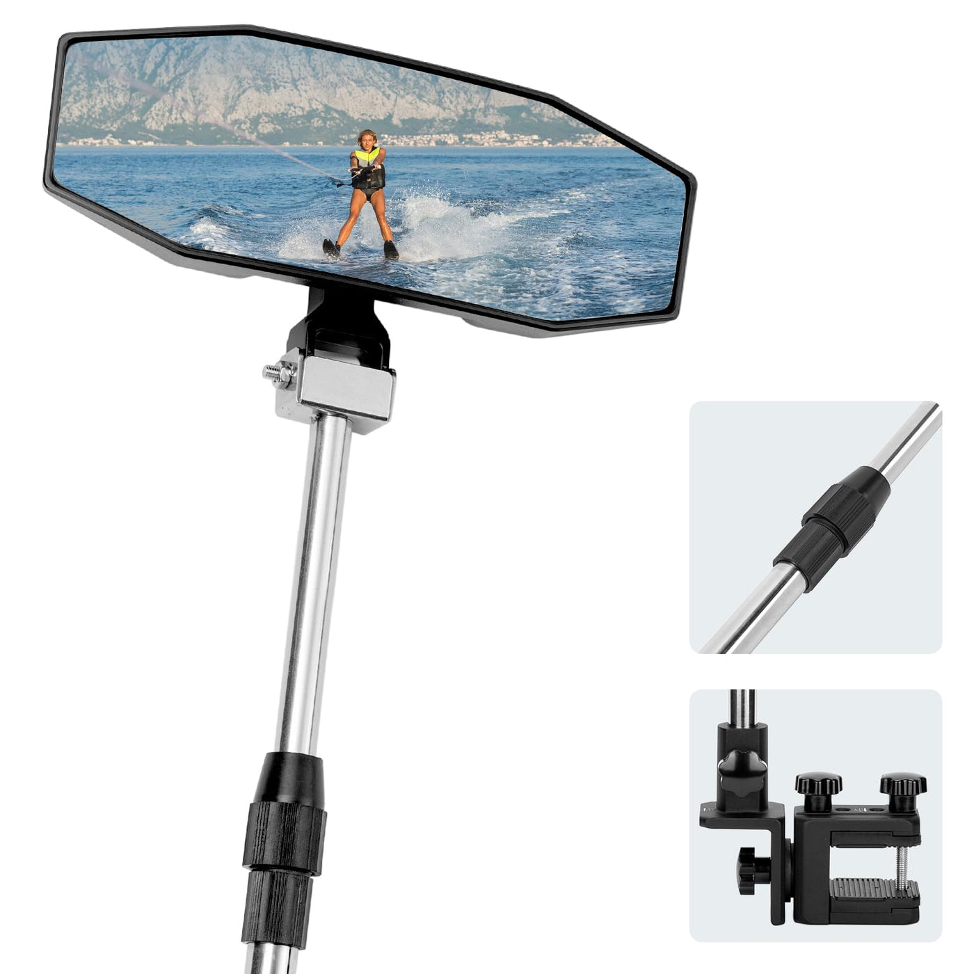 360° Adjustable Boat Rear Mirror with Telescoping Pole 4.5"x8"