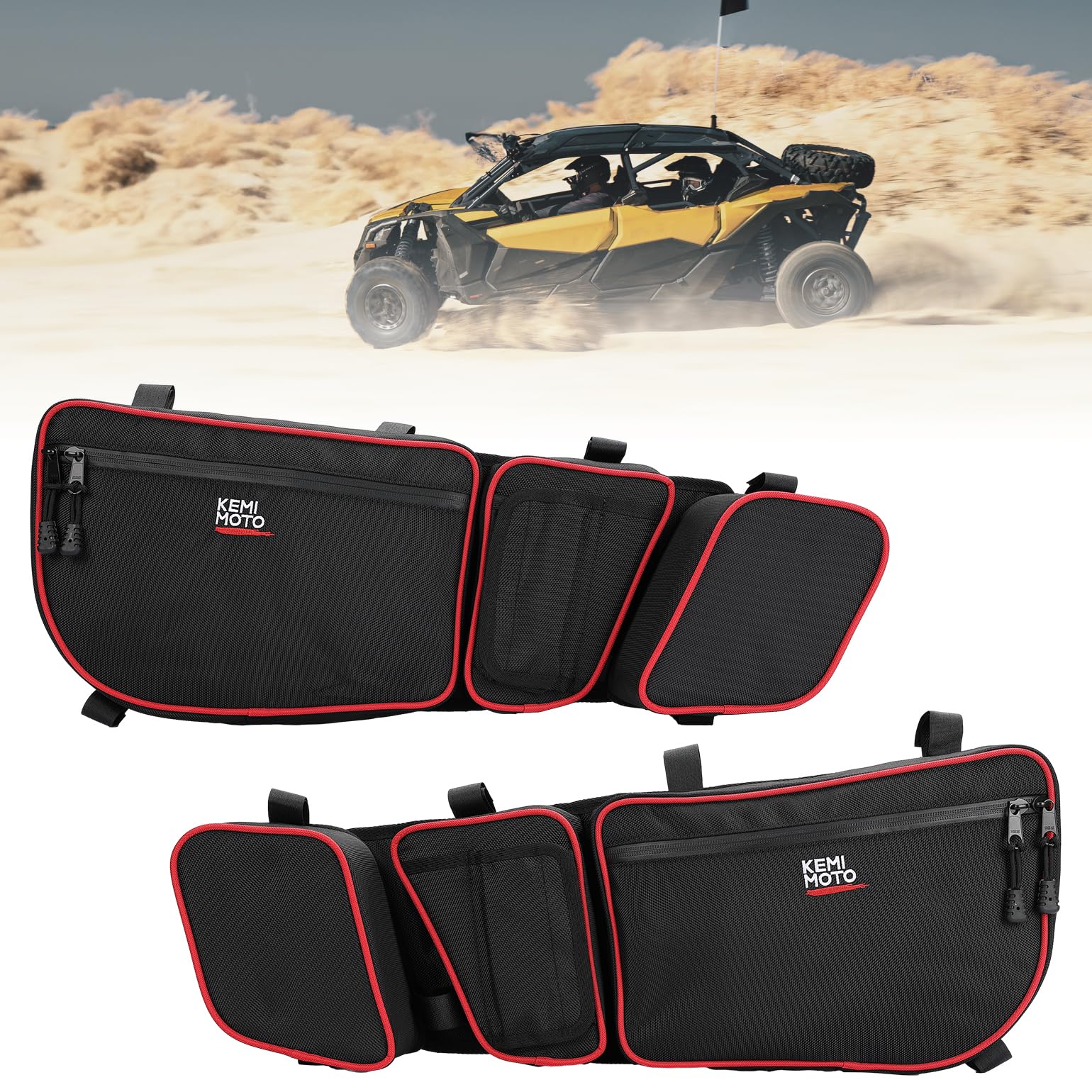 Door Bags with Removable Knee Pads for Can-Am Maverick X3 - Red - Kemimoto