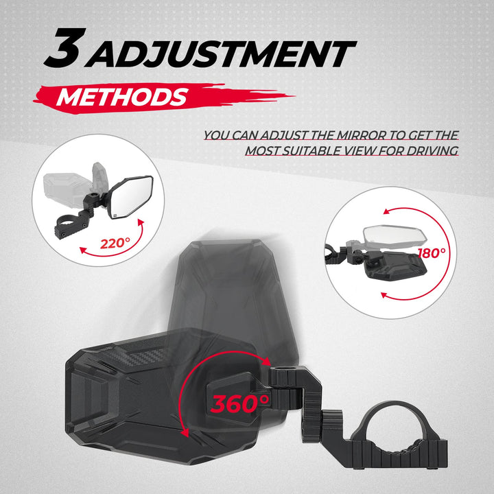 UTV Side Mirrors for 1.65"-2" Roll bar Fit Polaris RZR / Maverick X3 - Kemimoto