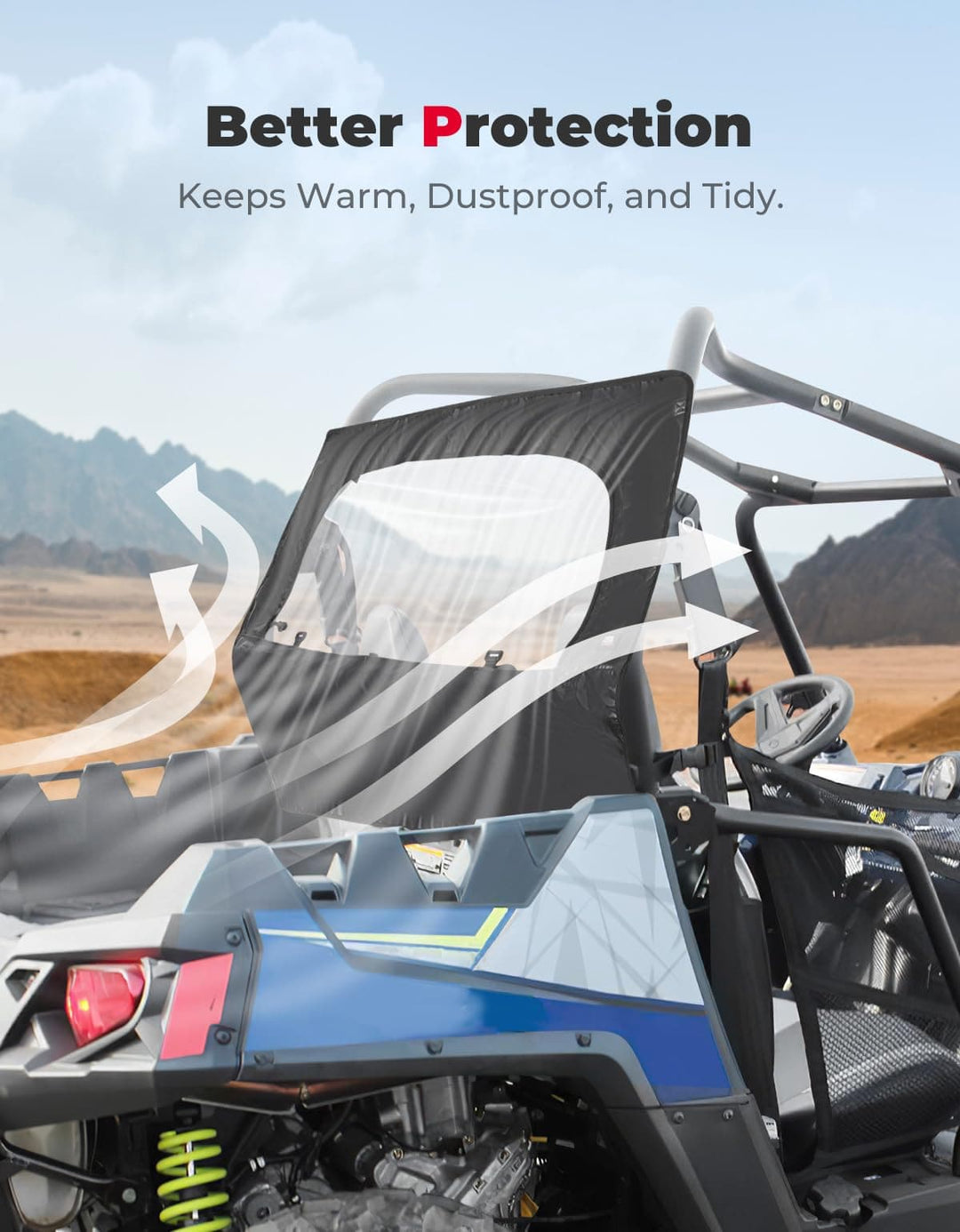 UTV Rear Windshield with Zipper for Polaris RZR 570, RZR Trail 570