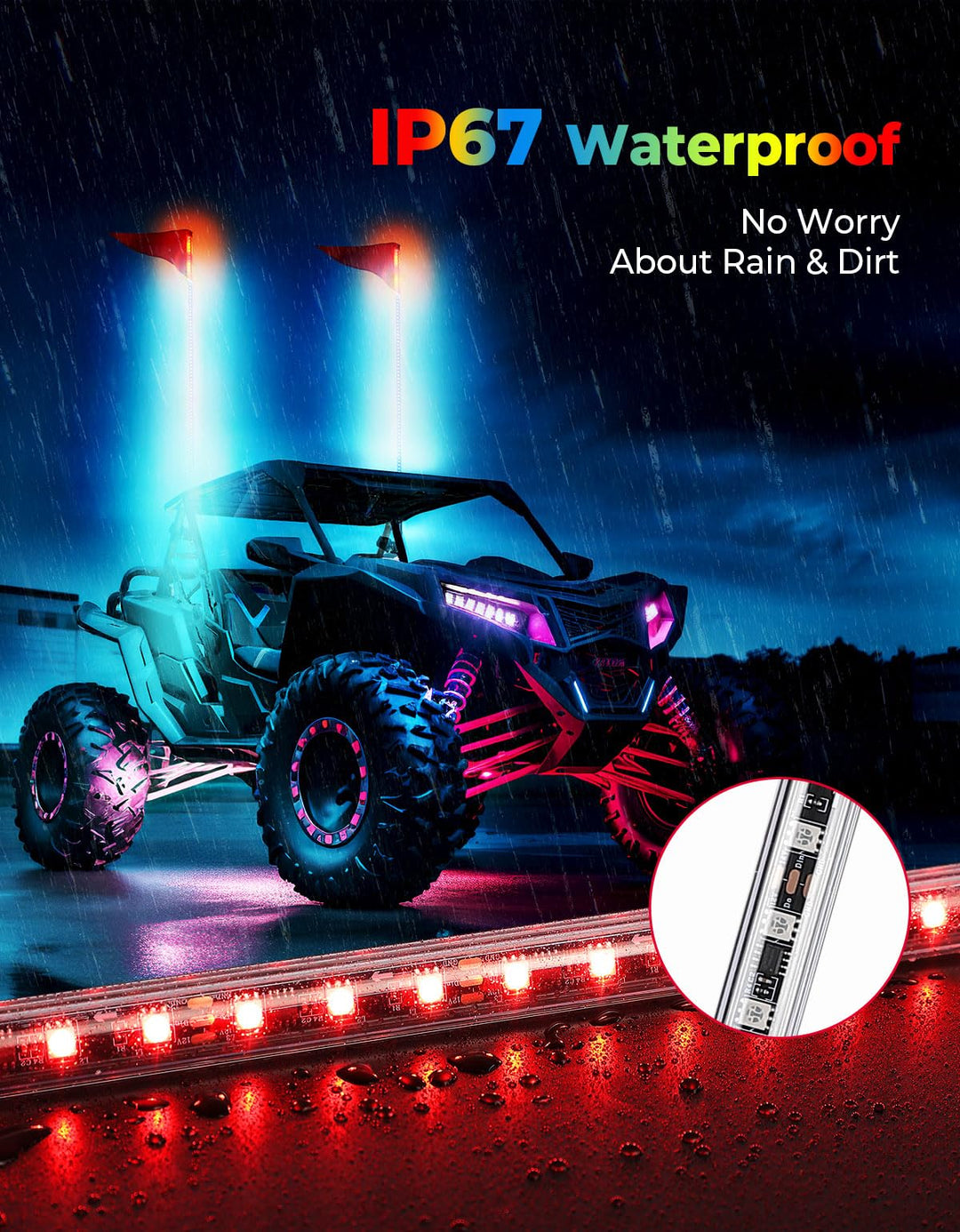 LED Whip Lights for ATV/UTV/RZR (5FT & RGB - 2Pcs)