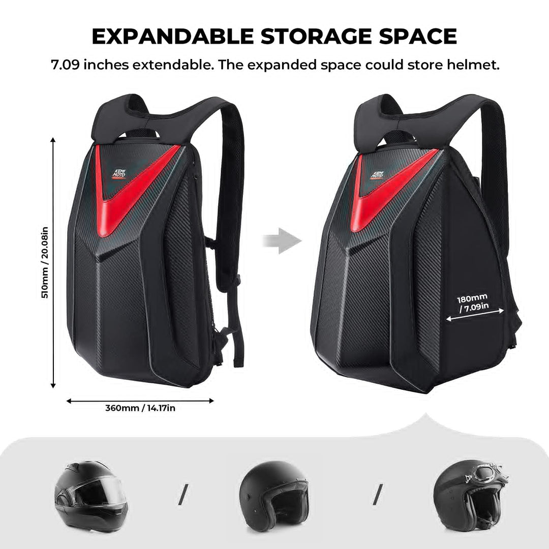 Motorcycle Hardshell Expandable Backpack - Kemimoto