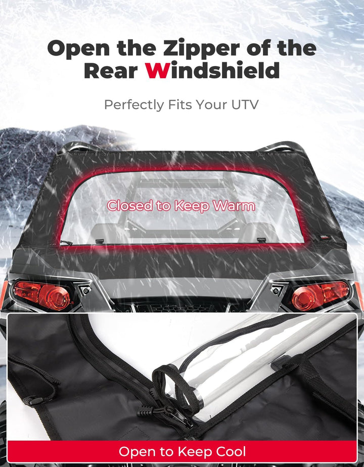 UTV Rear Windshield with Zipper for Polaris RZR 570, RZR Trail 570