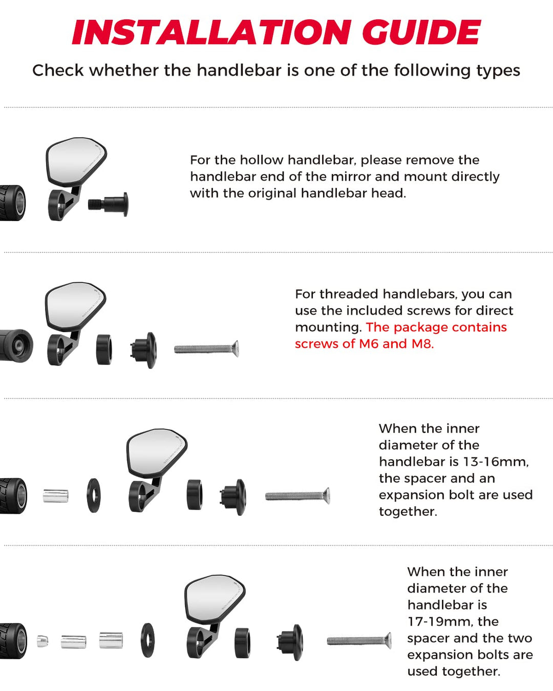 Motorcycle 360 Degrees Ball-Type Adjustment Handlebar Mirrors - Kemimoto
