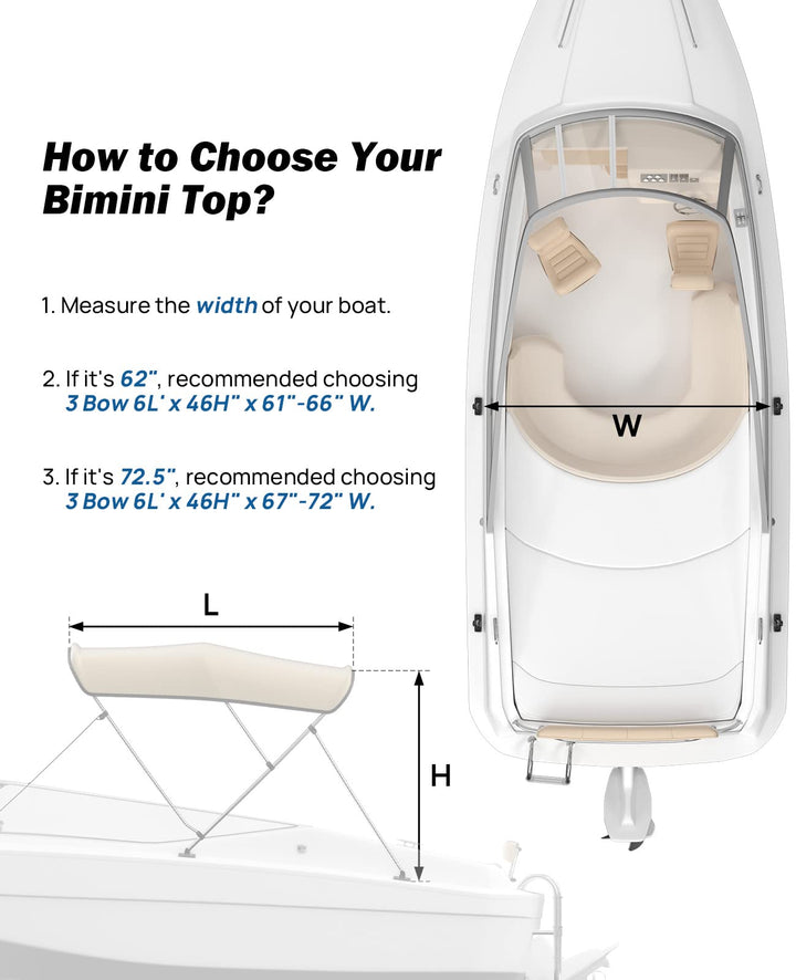 4 Bow Bimini Top Foldable 67''-96'' Width - Kemimoto