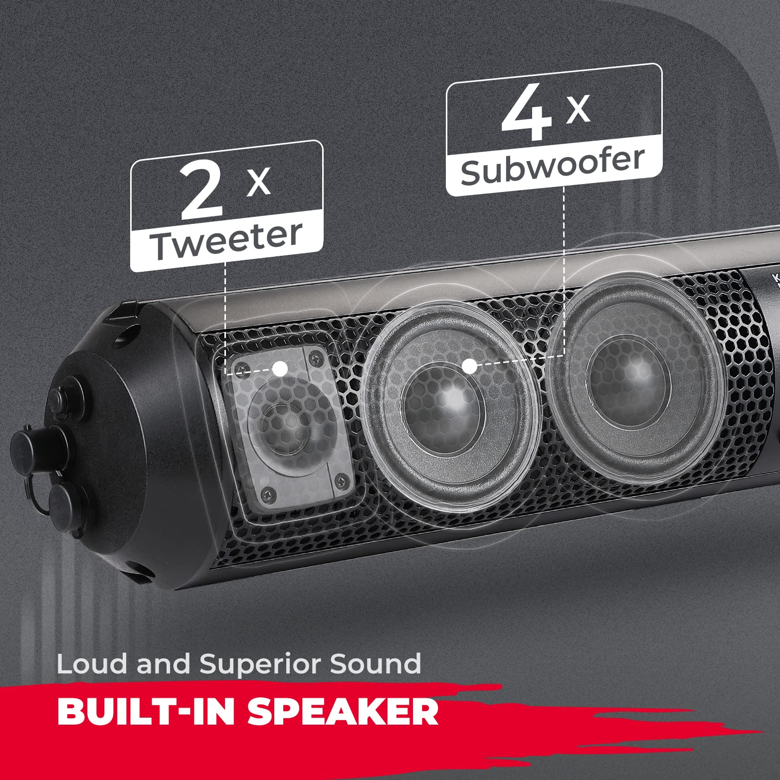 6 Speaker UTV Bluetooth Sound Bar, 28 Inches Wide, IPX5 Waterproof, Adapt to 1.56