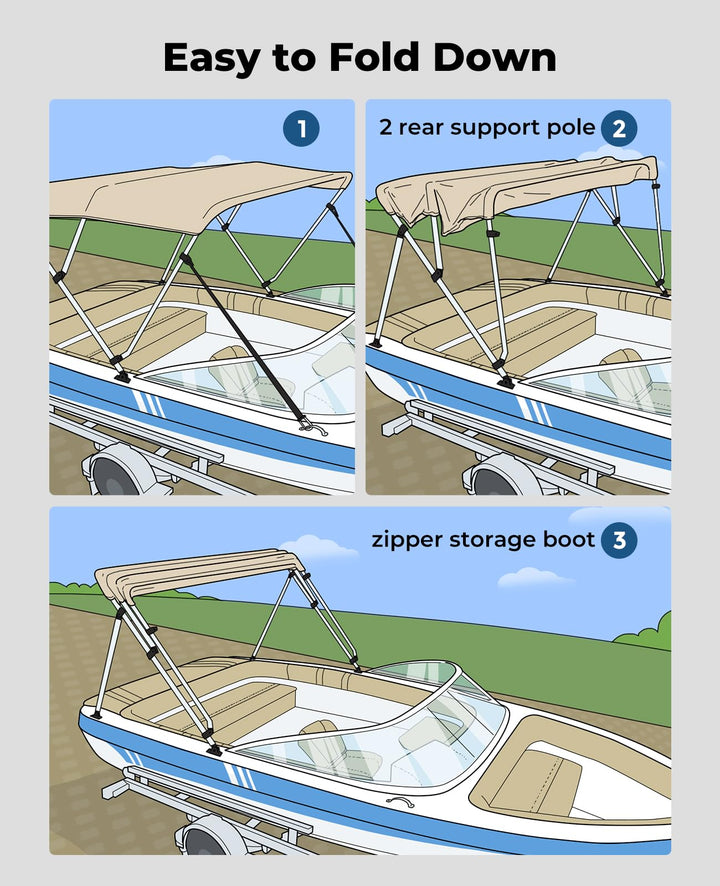 4 Bow Bimini Top Foldable 67''-96'' Width - Kemimoto