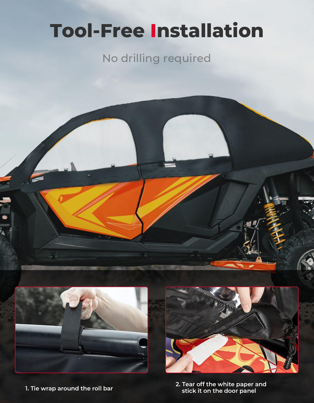 Soft Upper Door Cab Enclosure Set for Polaris RZR PRO XP 4/Turbo R 4