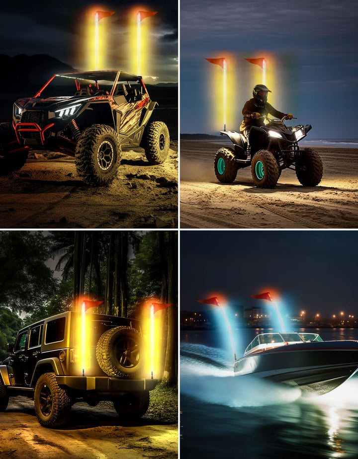 LED Whip Lights for ATV/UTV/RZR (5FT & RGB - 2Pcs)