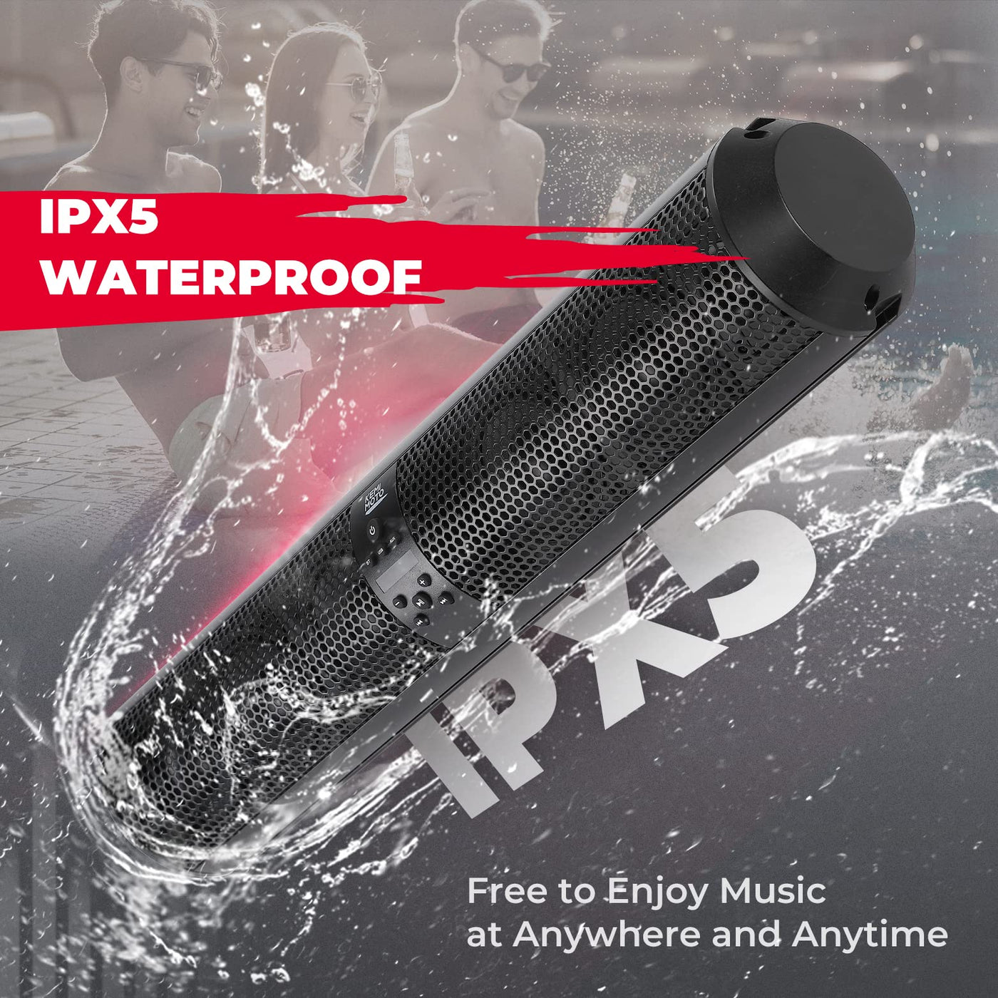 6 Speaker UTV Bluetooth Sound Bar, 28 Inches Wide, IPX5 Waterproof, Adapt to 1.56"-2.25" Roll Bar