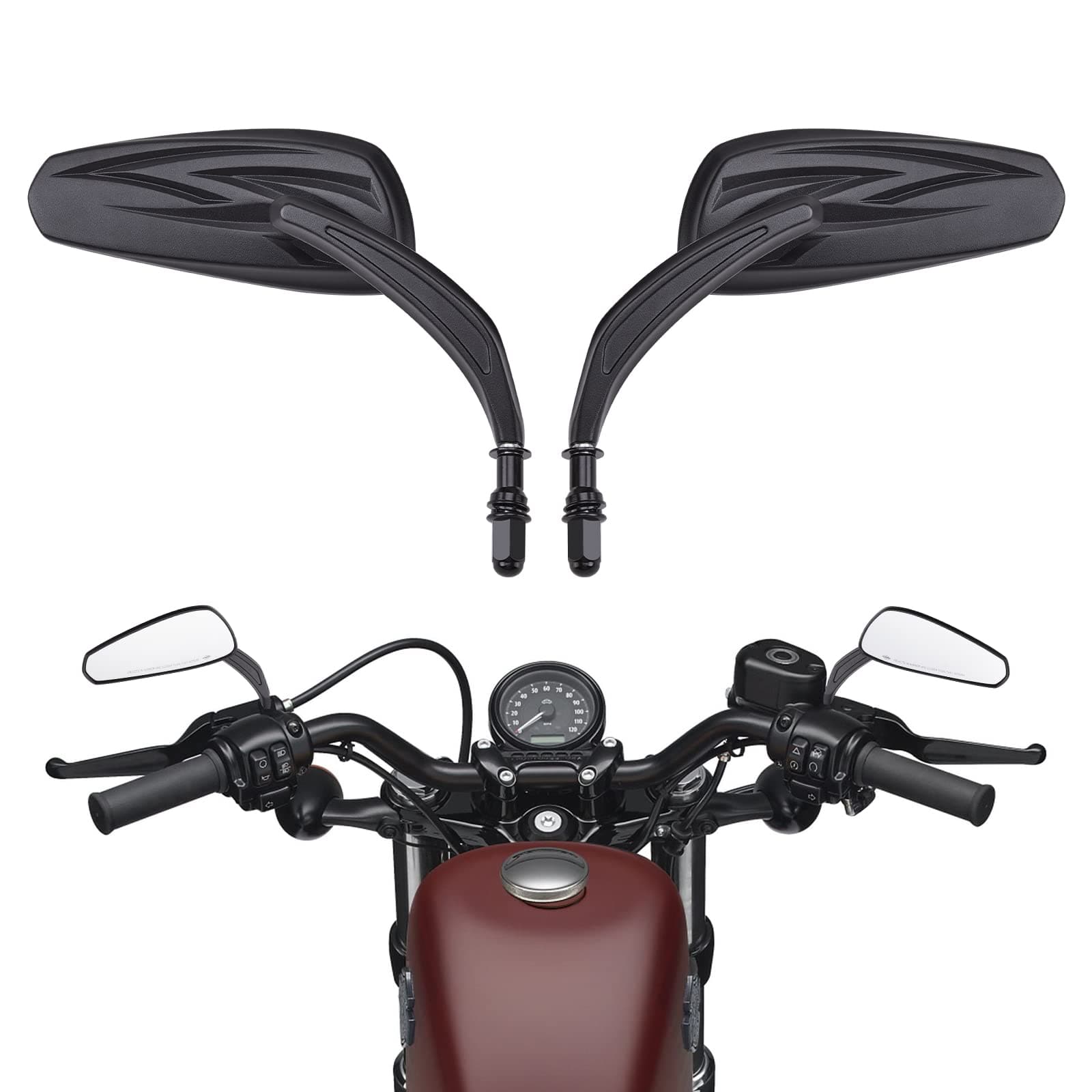 Harley Long Stem Rear View Mirrors - Kemimoto