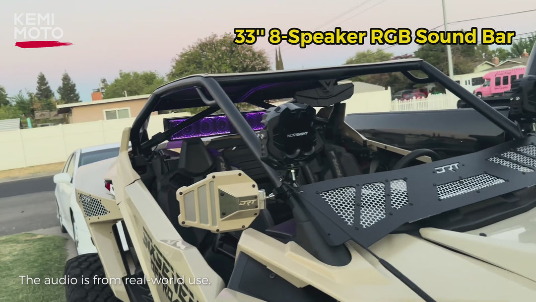 33 Inch RGB UTV Bluetooth Sound Bar, 8 Speakers for 1.75''-2.25'' Roll Bar