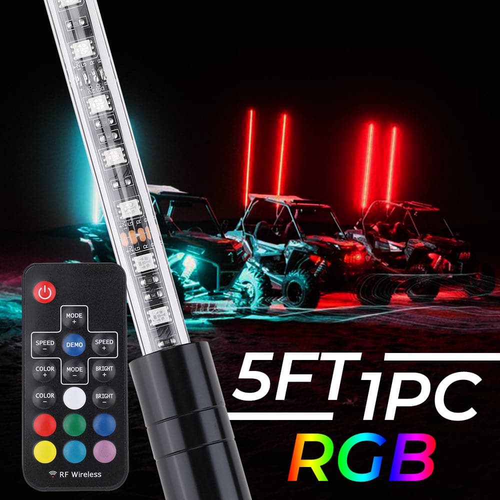 LED Whip Lights for ATV/UTV/RZR (5FT & RGB - 1PC) - KEMIMOTO