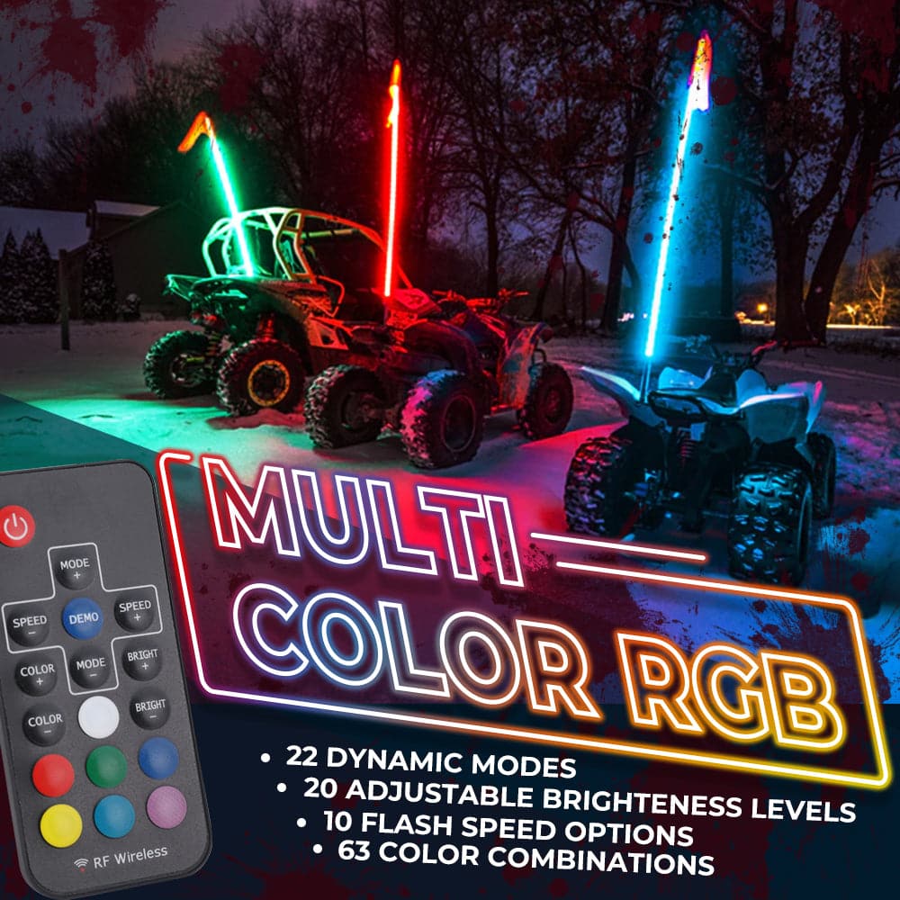 LED Whip Lights for ATV/UTV/RZR (5FT & RGB - 1PC) - KEMIMOTO