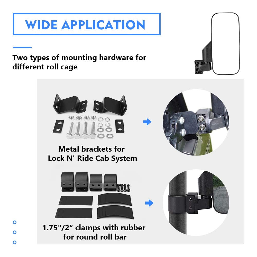 Polaris Ranger & Can-Am X3 Side View Mirrors with Lock and Ride Cab System/Heavy Duty Large Size - KEMIMOTO