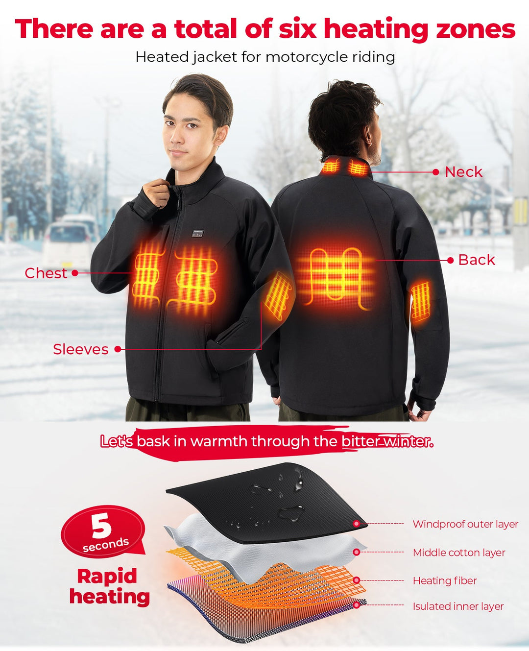 12V Heated Jacket for Motorcycle Riding