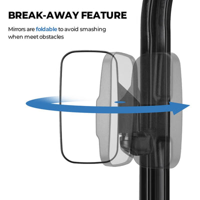 Polaris Ranger Adjustable Break Away Side Mirrors & Rear View Mirror - KEMIMOTO