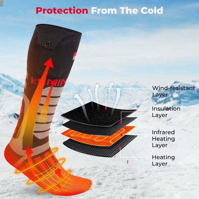 Winter Heated Socks with Rechargeable Battery Black Red - Kemimoto