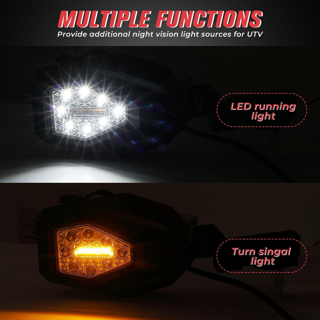 UTV Mirrors with LED Turn Signal Lights (New Design) for 1.6"-2" Roll Bar - KEMIMOTO