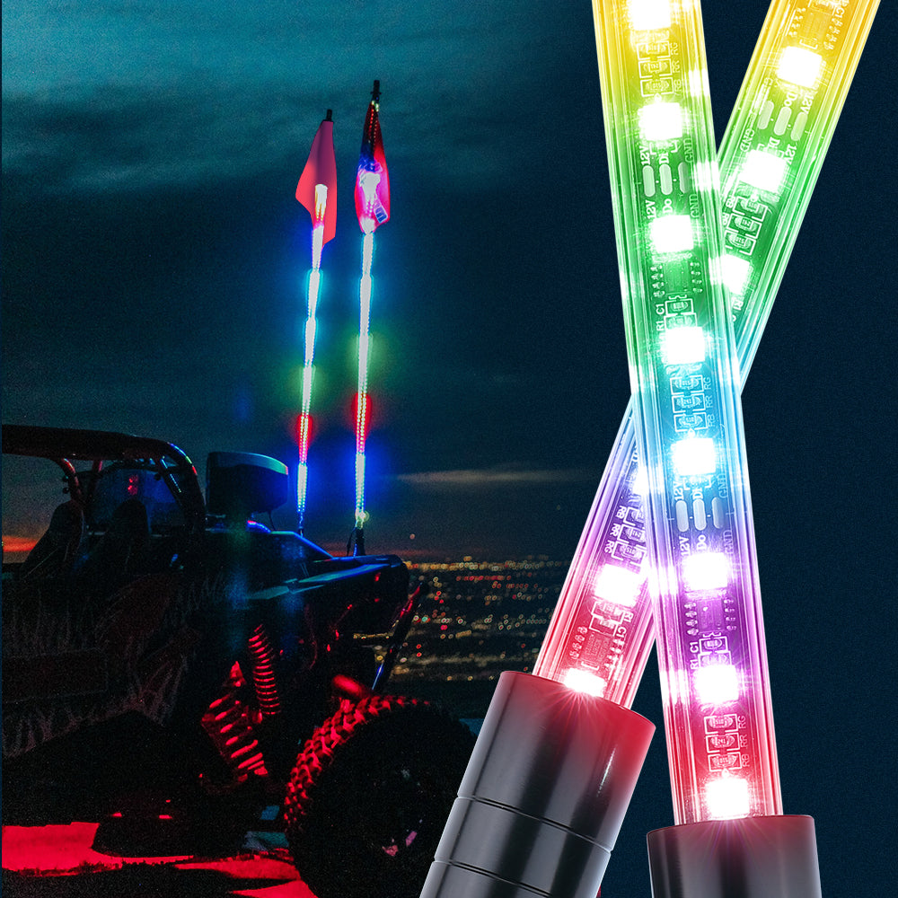 LED Whip Lights Compatible With ATV/UTV/RZR (5FT & RGB - 2Pcs)