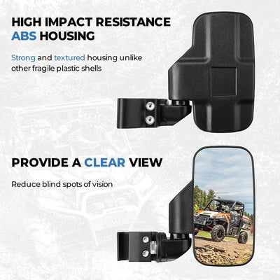 (Start Shipping in the Late February) Adjustable Break Away UTV Side Mirrors Compatible with Polaris Ranger & Can-Am Trail Defender - KEMIMOTO