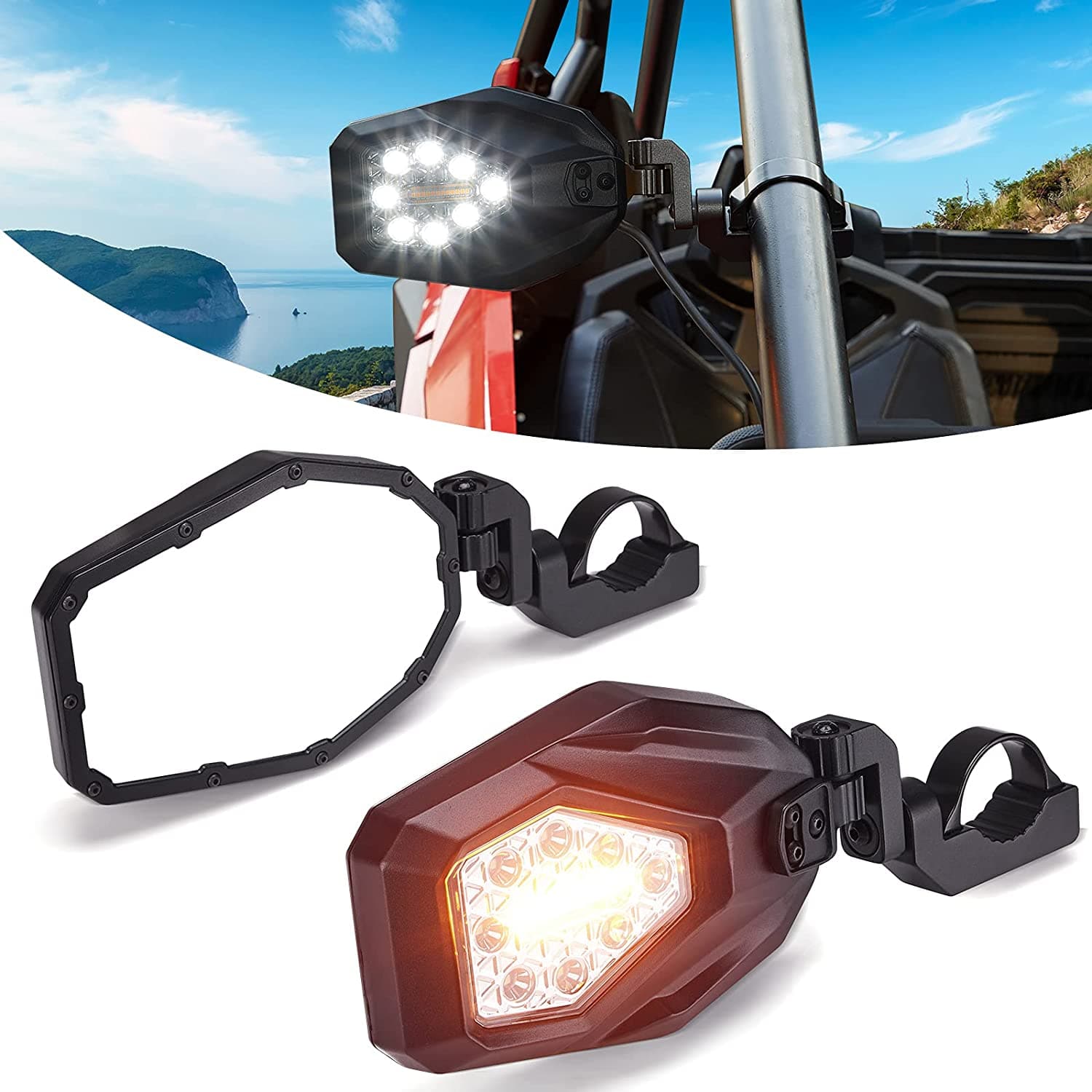 UTV Side Mirrors with LED Turn Signal Lights for 1.6