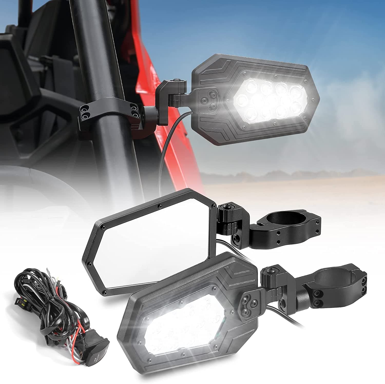 UTV Side Rear View Mirrors Fits 1.75