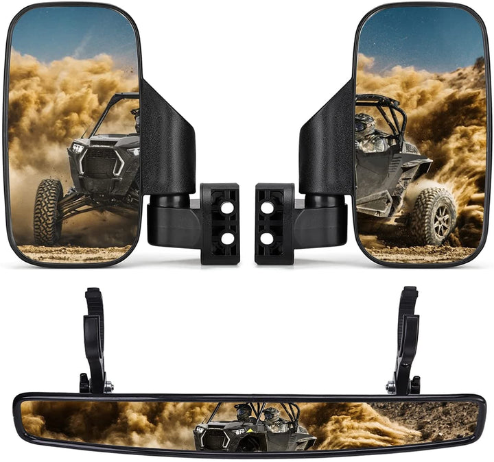 Side Mirrors And Rear Mirror with 1.75" to 2" Roll Bar Cage For Polaris RZR / Maverick X3 - Kemimoto