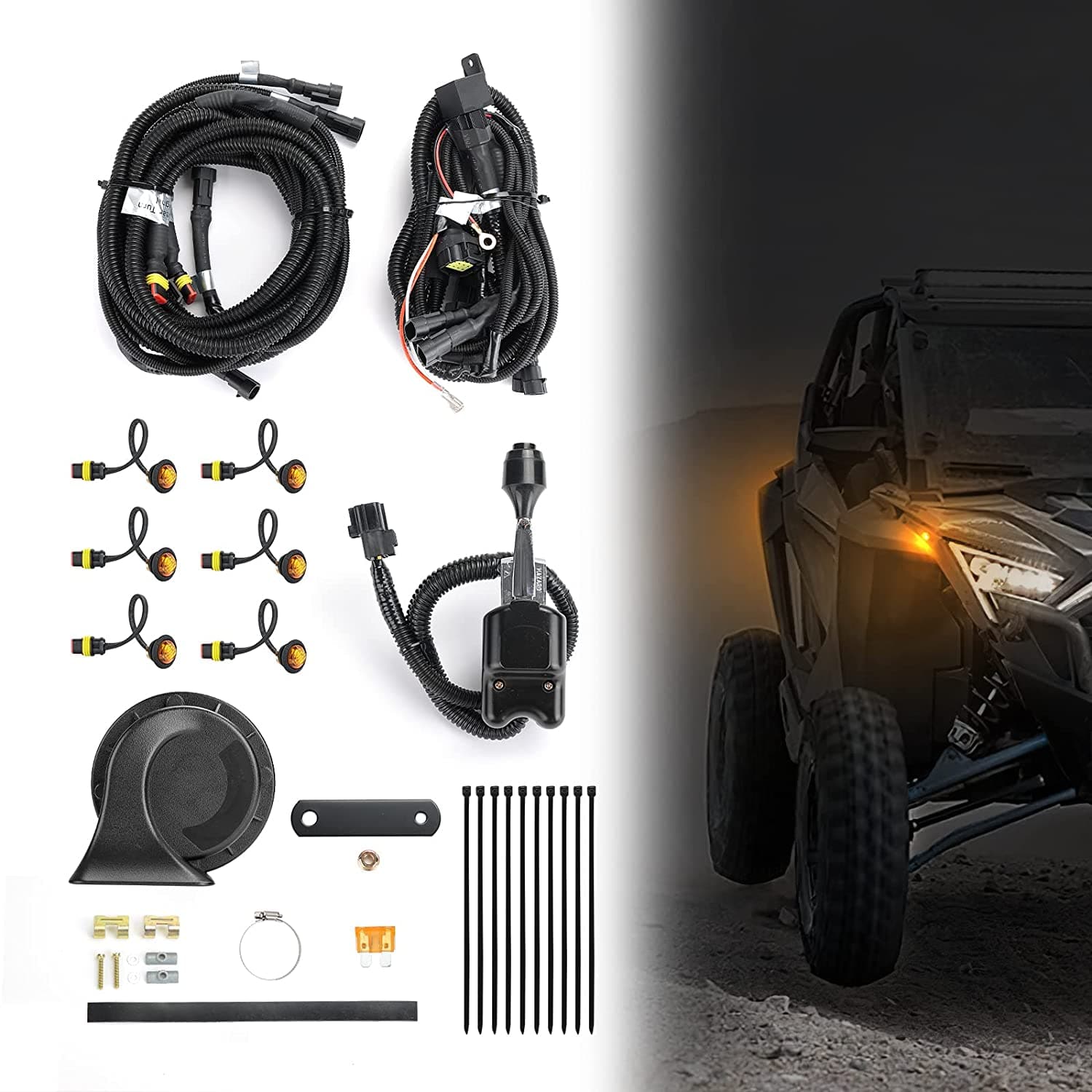 Turn Signal Kit With Column Turn Switch & 105D Horn fit Polaris, Can-Am, Pioneer, Talon, - Kemimoto