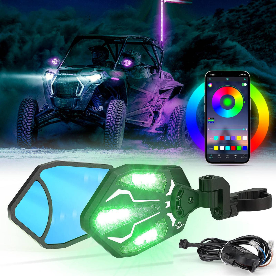 UTV 1.62"-2" Round Tube Adjustable Side Mirror With RGB Light - Kemimoto