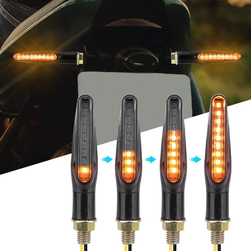 4PCS Motorcycle Turn Signal Light, 12V LED Turn Indicator Flowing Lights With E24 Mark - Kemimoto