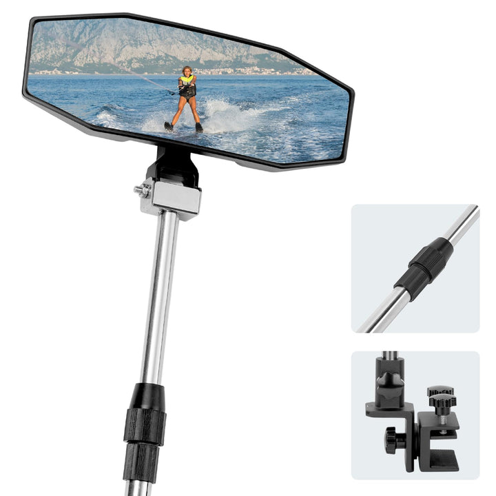 360° Adjustable Boat Rear Mirror with Telescoping Pole 4.5"x8" - Kemimoto