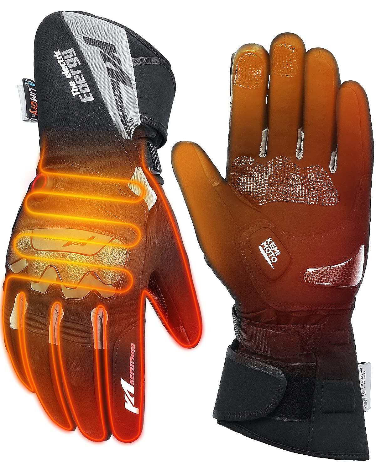 Heated Motorcycle Gloves Waterproof Touchscreen for Men and Women 7.4V 2500mAh - Kemimoto