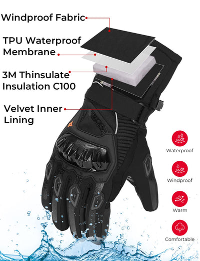 Winter Motorcycle Gloves, Rainproof Riding Gloves with Touchscreen - Kemimoto