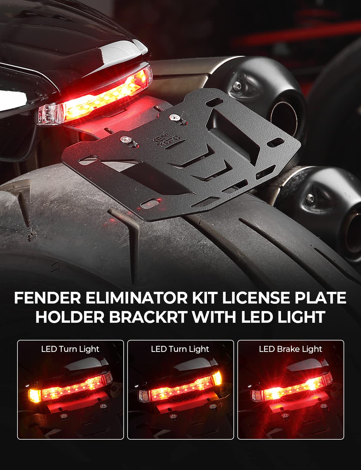 Motorcycle License Plate Bracket with LED Signal Light Fit Sportster S RH1250 2021-2023 - Kemimoto