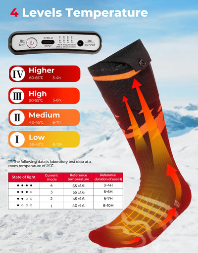 Unisex Heated Socks with APP Control Black Orange