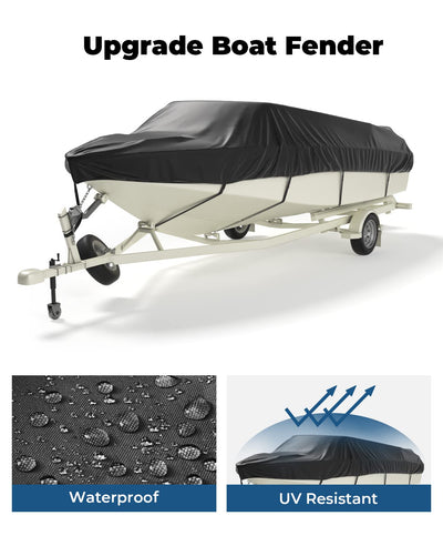Trailerable Boat Covers 600D, Waterproof Fit V-Hull Tri-Hull Pro-Style Fishing Runabout Ski Bass Boat - Kemimoto